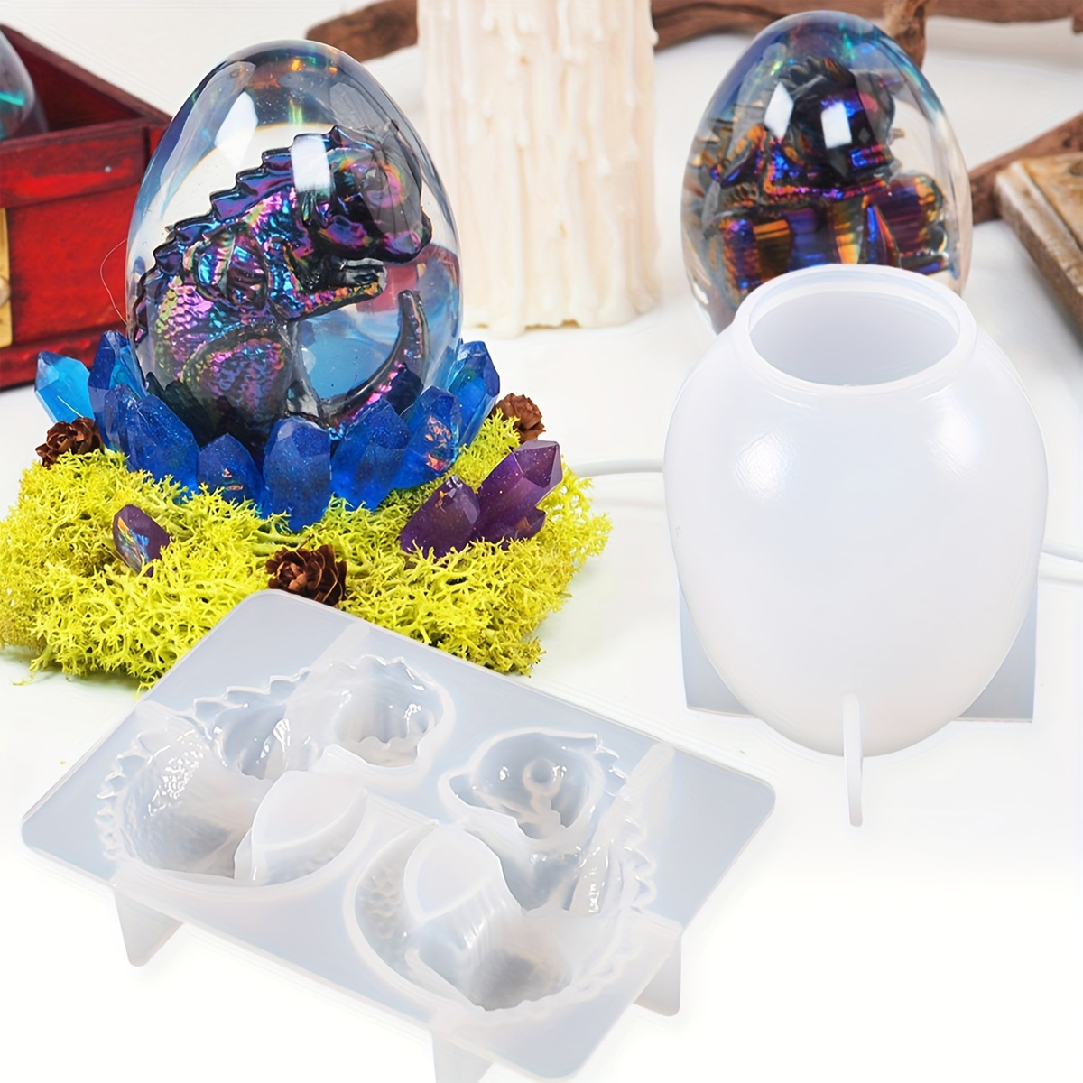Resin Craft Ideas - Silikon-Drachen-Ei-Formen, 2-teiliges Set, Dinosaurier-Ei-Gussformen aus Kunstharz