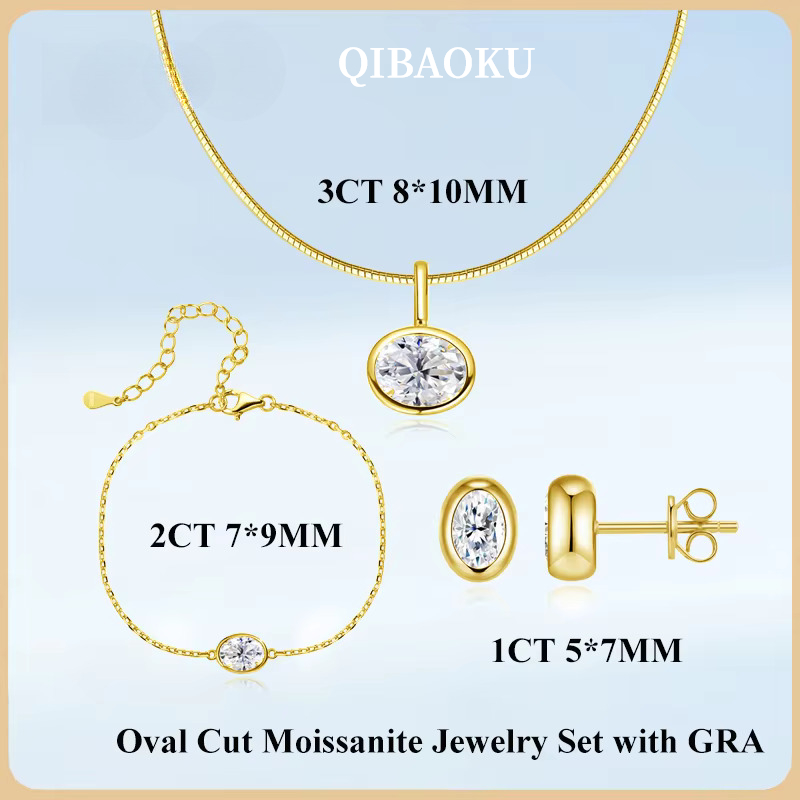Bezels Set Pendant - QIBAOKU Bezel-Set Ovaler 3ct Moissanit-Anhänger Halskette